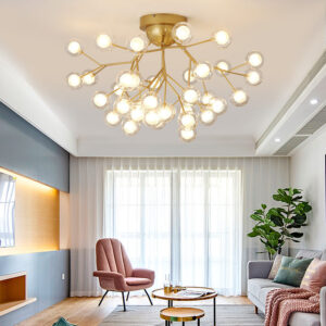 27 LIGHTS BALL FIREFLY GOLD CHANDELIER AMBER GLASS LED CEILING LIGHT HANGING LAMP - WARM WHITE