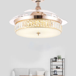 INVISIBLE CEILING FAN CHANDELIER CRYSTAL AND REMOTE CONTROL 4 RETRACTABLE ABS BLADES - WARM WHITE