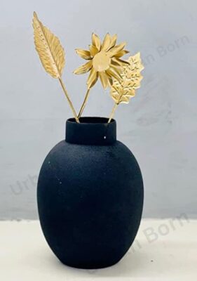 Urban Born Metal Flower vase for Home Decor and Living Room Vintage Decor Antique Decor and vase for Home décor |Textured Black (Small)