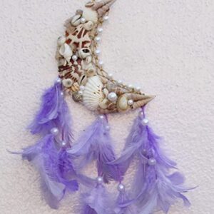 Unknown Yuvicreations, Moon Shape, Sea Shell Dream Catcher, Fine Quality Feathers. Lavender(Pack Of 1)