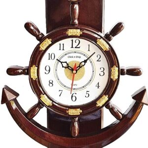 Click n ship Pendulum Plastic Wall Clock for Home (Size 36cm 27cm 7cm) (Brown, Small) (Brown)