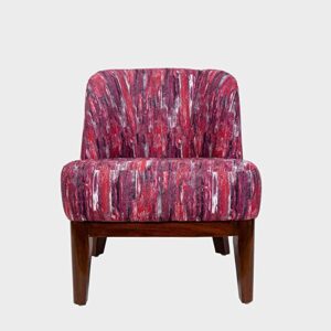 Timberly Upholstered Printed Single Seater Sofa Chair with Matching Cushion, Rest Chair for Living Room, Bedroom, Hall, Lounge and Balcony, Teak Wood, Fabric (Red)