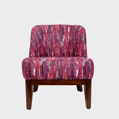 Timberly Upholstered Printed Single Seater Sofa Chair with Matching Cushion, Rest Chair for Living Room, Bedroom, Hall, Lounge and Balcony, Teak Wood, Fabric (Red)