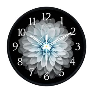 Naturel Plastic Big Size Designer Analogue Round Wall Clock for Home (White Flower , 10 x 10 Inch (1103)