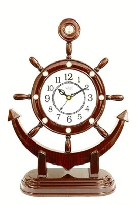 E-DEAL Plastic Antique Look Abstract Analogue Table Clock (Brown)