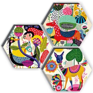 SAF Set of 3 Hexagon Kid's Room Decor Modern Art 6MM MDF UV Textured Home Decorative Gift Item 21 inch x 21 inch Abstract Painting SANFHX17