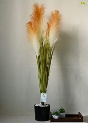 Blooming Floret Artificial Pampas Grass for Home Decor/Office Decor/Gifting | Attractive Ornamental Plant in Brown & White Color| Natural Looking Indoor Plant