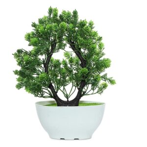 Anaaya Creations Artificial Bonsai Plants with White Pot Round Shape Artificial Plants for Home & Office Table Decoration (Size - 29 x 6 Cm, Color - Green)