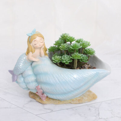 Cute Mermaid on Seashell Resin Succulent Pot