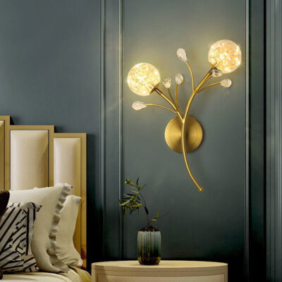 FAIRY STRING DUAL GLASS BALL WALL LIGHT METAL - GOLD WARM WHITE