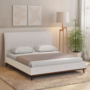 Alonso Upholstered Queen Size Bed in Light Beige Colour