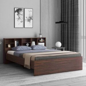 Austin King Size Bed with Headboard Storage in Choco Walnut Finish