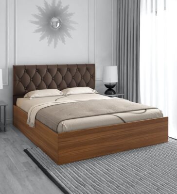 Comet Queen Size Upholstered Bed with Hydraulic Storage in Exotic Teak Finish