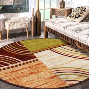 Cream Nylon Abstract 3 x 3 Feet Machine Made Carpet