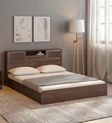 Hideki Blackline King Size Bed With Box Storage In Walnut Finish