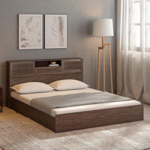 Hideki Blackline Queen Size Bed With Box Storage In Walnut Finish