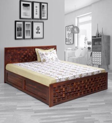 Julieta King Size Bed with Storage in Honey Finish