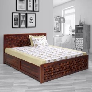 Julieta Queen Size Bed with Hydraulic Storage in Honey Finish