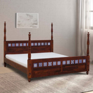 Kamchini Solid Wood King Size Poster Bed in Honey Oak Finish