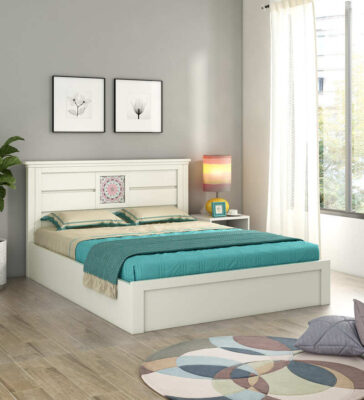 Kosmo Bryan Queen Size Bed With Box Storage In Kingston White Finish