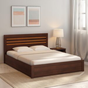 Souma King Size Bed With Box Storage In Regato Walnut Colour
