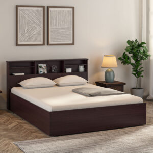 Toya Queen Size Bed With Drawer Storage In Walnut Finish